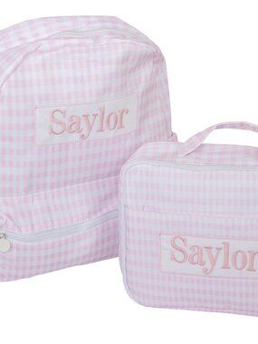 Light Pink Gingham Full Size Backpack and Lunch Bag Set Personalized w SaylorNEW